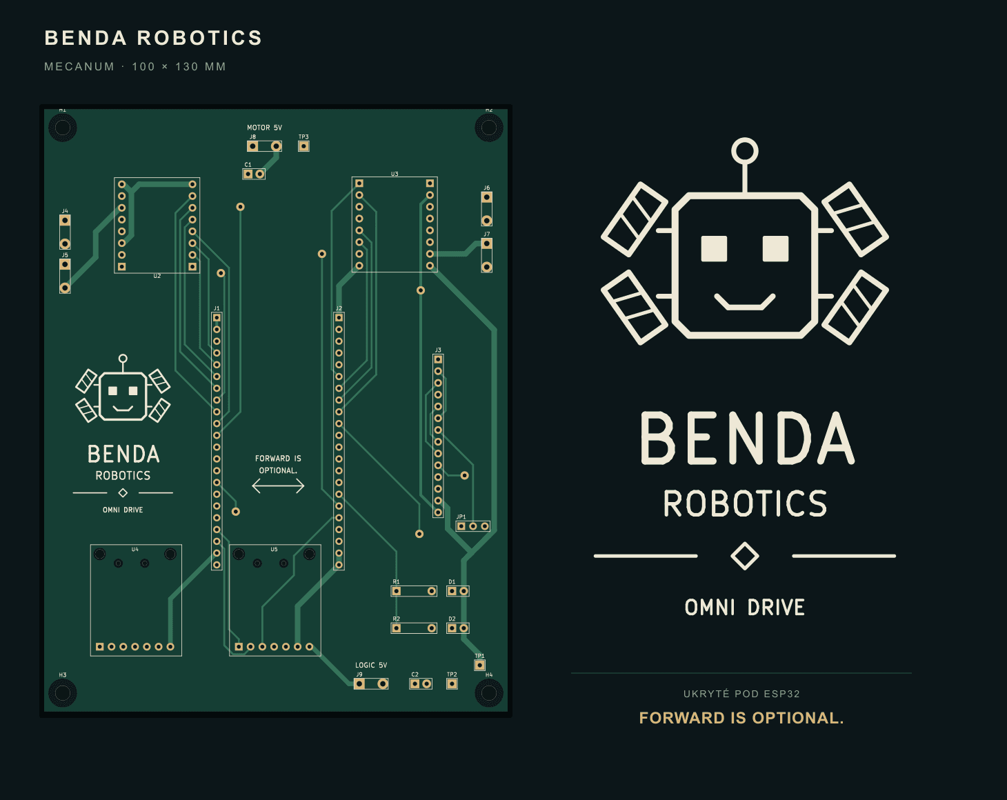 Náhľad nového návrhu dosky a značky Benda Robotics.